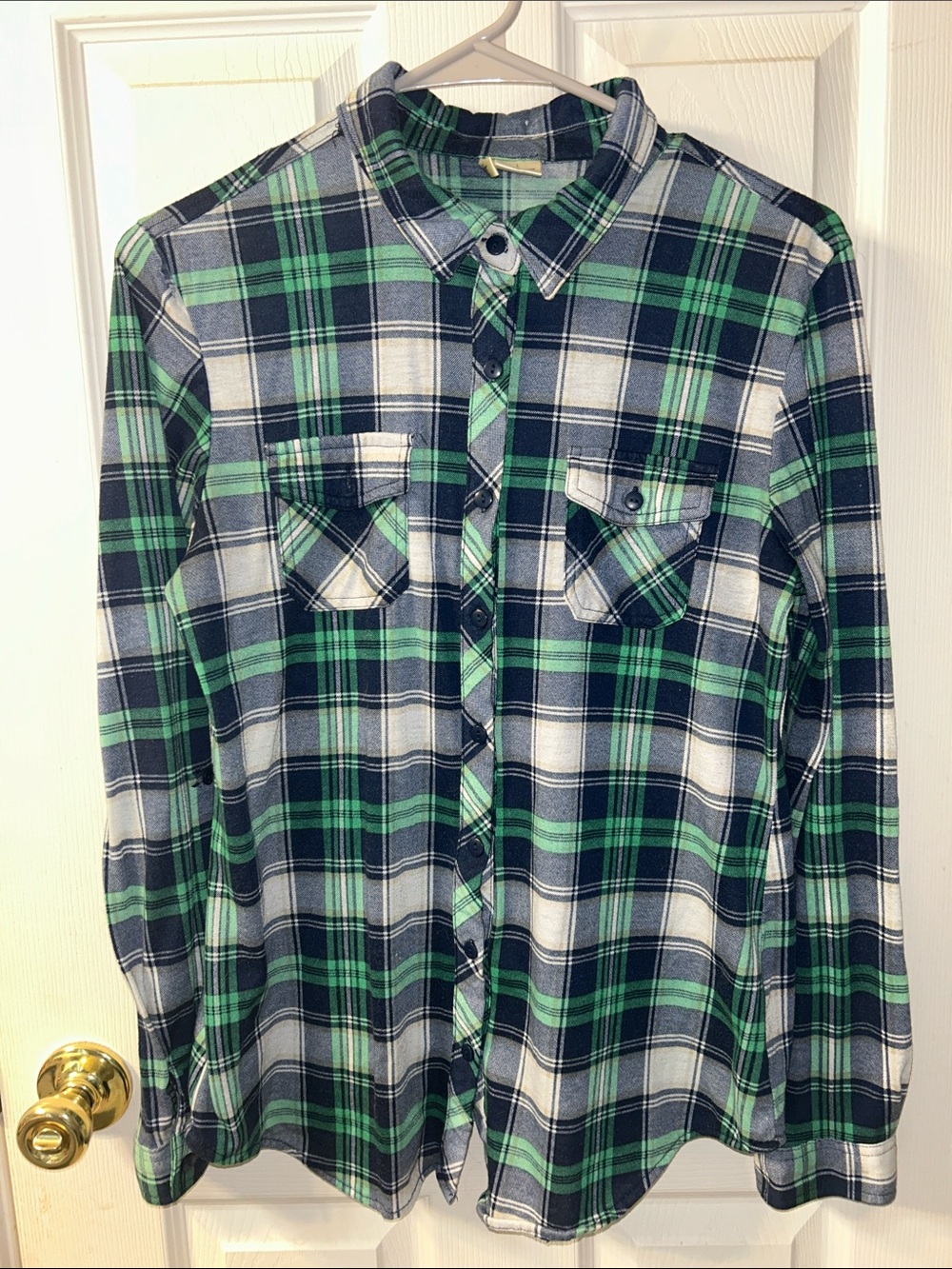 Passport Green Navy White Plaid Button-Down Shirt